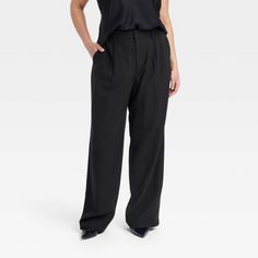 Women's High-Rise Straight Trousers - A New Day™ Black 20 Modern Bottoms With Pockets For Daywear, Relaxed Fit Wide-leg Dress Pants For Workwear, Modern Daywear Bottoms With Pockets, Relaxed Fit High-waisted Pants For Daywear, Versatile Wide-leg Dress Pants With Relaxed Fit, Modern High Waist Pants With Welt Pockets, Versatile Relaxed Fit Pants For Formal Occasions, Versatile Relaxed Fit Dress Pants, Relaxed Fit Wide-leg Pants For Workwear