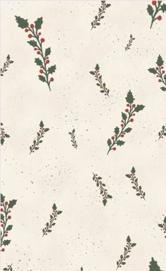 a white wallpaper with holly and berries on it