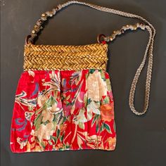 Cappelli Straworld Cross Body Handbag. Nwt. Cotton Bottom. Woven Straw On Top Of Bag Body. Rope And Beaded Woven Strap Red Woven Satchel Shoulder Bag, Red Woven Satchel Bag, Red Woven Shoulder Bag For Travel, Red Bohemian Bags With Braided Handles, Casual Red Woven Straw Bag, Red Summer Bag For Everyday, Summer Red Everyday Bags, Red Woven Straw Shoulder Bag, Red Straw Bag With Adjustable Strap For Beach