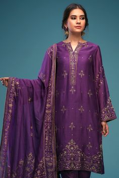 Ready to Wear Suit Aaina Collection | Summer Collection 2020 | ZAAVIAY– Zaaviay Purple Silk Bollywood Palazzo Set, Purple Anarkali Palazzo Set With Cutdana, Traditional Drape Purple Palazzo Set With Dabka Work, Elegant Purple Chanderi Palazzo Set, Eid Slub Silk Dress With Mirror Work, Traditional Purple Palazzo Set With Zari Work, Slub Silk Dress With Mirror Work For Eid, Purple Silk Palazzo Set With Straight Kurta, Designer Purple Chanderi Palazzo Set