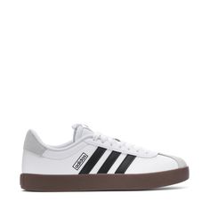 Some classic looks only get better with age, like the adidas VL Court 3.0 Women's Sneakers. They have a vulcanized rubber outsole, which blends in well at the skate park, but they look good anywhere you go. The light cushioning ensures for many skate days or walks without foot pain! Sneakers. adidas-branded. Lightweight, cushioned footbed. Vulcanized outsole. Adidas Vl Court, Sell Shoes, White Kicks, Adidas Brand, Wide Width Shoes, Black Gums, Foot Pain, Skate Park, Nike Outfits