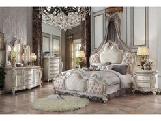 Picardy Fabric & Antique Pearl California King Bed - Ornate Home California King Bed, Bed Fabric, Eastern King Bed, California King Bedding, Ornate Furniture, European Antiques, King Bed, Bedroom Collection, Panel Bed