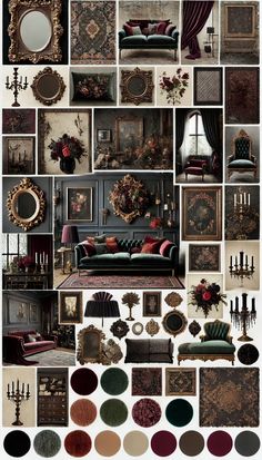 a collage of different types of furniture and mirrors