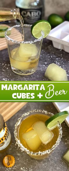 margarita cubes and beer are served in small glasses