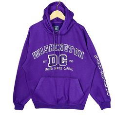 Vintage University of Washington DC Pull Over Embroidery Sweater Hoodie  * Size on Tag : M * Manual Measurement (inch) : Chest 22, Length 26, Shoulder 22, Sleeve 21, Hem 16. * Recommended for Size : M * Material : Polyester  * Colour : Purple  * Condition : Excellent  * Free Defect : No Stain, No Holes, No Tears, No Faded. * See photos for details. 2203 Trendy Hooded Sweatshirt With Letter Embroidery, Streetwear Long Sleeve Hoodie With Letter Embroidery, Long Sleeve Hoodie With Letter Embroidery For Streetwear, Hooded Outerwear With Letter Embroidery For Streetwear, Hooded College Sweatshirt With Double-lined Hood, College Hooded Sweatshirt With Double-lined Hood, Cotton Varsity Hoodie With Adjustable Hood, Double-lined Hooded Sweatshirt For College, Fleece Hoodie With Letter Embroidery And Long Sleeves