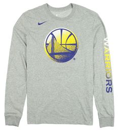 Nike Golden State Warriors Logo Long Sleeve Shirt Men's Size Large Here is a brand new Nike Golden State Warriors Logo Long Sleeve Shirt (Style #AQ6798 063) in a men's size Large. Shirt is heather gray, white, yellow, and royal blue in color. Shirt is Standard Fit, long sleeved crew neck shirt with a straight hemline. Golden State Warriors mezzo print logo on front with Golden State Warriors mezzo print design down left sleeve. Fabric: 57% Cotton / 43% Polyester. Care: Machine Washable. Shirt is Heather Grey Graphic Print Top For Fan Merchandise, Heather Grey Graphic Print Top For Fans, Nike Long Sleeve Fan Gear Top, Nike Sports Tops In Tri-blend, Nike Tri-blend Sports Top, Athletic Heather Crew Neck Top With Team Logo, Nike Tri-blend Tops For Sports, Casual Heather Grey Fan Merchandise Tops, Nike Fan Apparel Tops In Athletic Heather