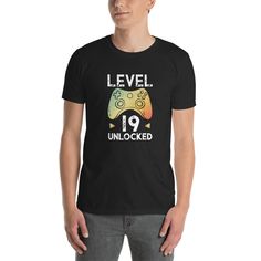 19 year old teenager gift ideas with this gamer style shirt. Great male apparel present with this funny classic gaming tshirt for son, brother, nephew or grandson This birthday gifts for 19 year old boy has a vintage video game control look to the design that is really cool to announce that they have leveled up on their special day You've now found the staple t-shirt of your wardrobe. It's made of a thicker, heavier cotton, but it's still soft and comfy. And the double stitching on the neckline and sleeves add more durability to what is sure to be a favorite!   * 100% ringspun cotton * 4.5 oz/y² (153 g/m²) * Pre-shrunk * Shoulder-to-shoulder taping * Quarter-turned to avoid crease down the center Check out our store by clicking the link for other great Shirt designs and gift ideas - https: 21st Birthday Boy, 13th Birthday Boys, Gamer Style, Boy 16th Birthday, 38th Birthday, 41st Birthday, Vintage Video, Vintage Videos, Vintage Video Games