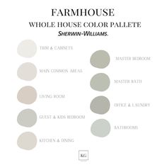 the color scheme for farmhouse house, which includes gray and white paint colors in different shades