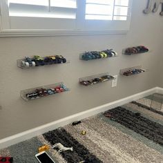 there are many legos on the wall in this room