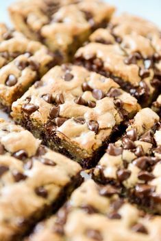 chocolate chip cookie bars stacked on top of each other