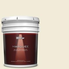 a bucket of behro marquee paint on a beige background with the words marquee