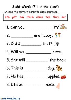 sight words fill in the blanks to help students learn how to read and write