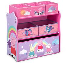 peppa's toy chest with drawers and storage bins for kids, pink