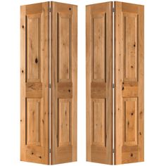 two wooden doors are open on a white background