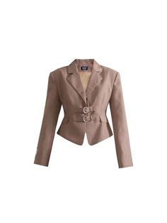 Elevate your professional wardrobe with our Taupe Professional Suit Set. The cropped double buckle blazer adds a modern touch, while the high-low flared skirt exudes sophistication. Crafted with quality material, it offers a comfortable and polished fit. Perfect for any business setting, this set is a must-have for any career-driven individual.  Model info: Height: 169 cm, Weight: 47 kg, Size worn: M Checkered Suit, Fishtail Skirt, Checked Jacket, Plaid Suit, Professional Wardrobe, Elegante Casual, Brown Skirts, Brown Plaid, Asymmetrical Skirt