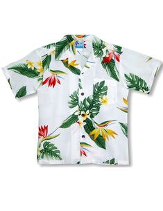 100% Rayon Fabric Open Pointed Folded Collar Genuine Coconut Buttons Machine Wash Cold and Cool Iron Colors: Black, White, Red - Sizes: 2-14 Made in Hawaii - USA Boys Hawaiian Shirt, Easy Wear Dresses, Blouse Man, Muumuu Dress, Business Casual Shirts, Hawaii Usa, Hawaiian Outfit, Tropical Shirts, Rayon Shirt