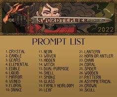 a poster with the names and dates for swordfighter list 2012 - 22, which includes characters from various games