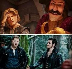 three different scenes from the movie beauty and the beast, including one with a mustache