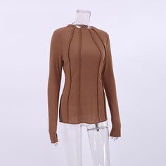 Thermal Knit Long-Sleeve Beige Bottoming Shirt - Light Brown,S Casual Long Sleeve Ribbed Tops, Solid Color Tops For Layering In Fall, Casual Ribbed Long Sleeve Tops, Spring Layering Long Sleeve Sweater, Long Sleeve Sweater For Spring Layering, Fine Knit Tops For Spring Layering, Spring Long Sleeve Sweater For Layering, Casual Long Sleeve Stretch Knit Top, Cotton Fitted Top For Fall