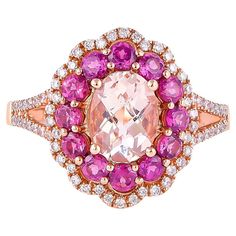 This collection features an array of magnificent morganites! Accented with diamonds these rings are made in rose gold and present a classic yet elegant look. The vibrant addition of red rhodolites perfectly assists the peachy hue of the morganite. Classic morganite ring in 18K rose gold with diamonds and rhodolites. Morganite: 1.17 carat oval checkerboard shape. Rhodolite: 1.07 carat round shape. Diamonds: 0.275 carat, G colour, VS clarity. Gold: 4.61g, 18K rose gold. Ring Size: US 6.75 - Size c Luxury Rose Colored Ring Jewelry, Luxury Pink Ruby Ring With Center Stone, Morganite Ring, High Heels Stilettos, Jewelry Rings Engagement, 1 Carat, Morganite, 18k Rose Gold, Rose Gold Ring