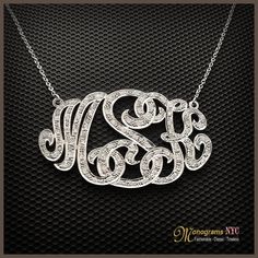 14kt. Gold Diamond Monogram Necklace, Handcrafted letter Necklace, Diamond Initial Necklace, Diamond Letter Necklace by MonogramsNYC on Etsy Luxury Hallmarked Silver Custom Necklace, Luxury Silver Custom Necklace For Anniversary, Classic Personalized White Gold Diamond Necklace, Personalized Sterling Silver Diamond Necklace With Initial Pendant, Elegant Silver Initials Jewelry, Personalized Silver Nameplate Diamond Necklace, Personalized Elegant Sterling Silver Diamond Necklace, Personalized Sterling Silver Diamond Initial Pendant Necklace, Elegant Personalized Sterling Silver Diamond Necklace