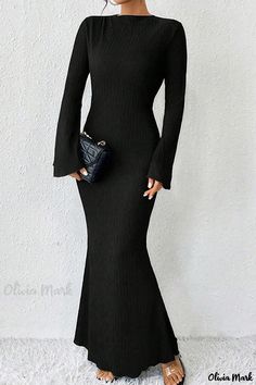 Olivia Mark - Chic Patchwork O Neck Trumpet Mermaid Gown for Sophisticated Style Fitted Winter Maxi Dress For Evening, Elegant Long Sleeve Bodycon Maxi Dress, Elegant Fitted Winter Maxi Dress, Elegant Maxi Dress For Winter Night Out, Elegant Maxi Dress For Night Out In Winter, Elegant Fitted Maxi Dress For Winter, Elegant Floor-length Winter Maxi Dress, Elegant Floor-length Maxi Dress For Winter, Elegant Stretch Maxi Dress For Winter