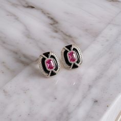 Metal: 18K white gold vermeil Gemstone:  Pink Tourmaline, Black Onyx and Zicon  Color: Pink Tourmaline  Transparency: transparent Dimensions: earrings- -Height: 1.2 in -Width: 0.6 in weight- 6g total, 3g each pendant- -Height: 1.3 in -Width: 0.7in weight-6g Earring style: stud **INCLUDED WITH PURCHASE** ・LUXURIOUS PACKAGING | We view every jewelry pieces from BOITE LAQUE as fine art for presenting and safekeeping. Our elegant presentation boxes and pouches beautifully showcase and protect your jewelry. ・CARE KIT | You will receive a polishing set with care instructions for keeping your jewelry beautiful.   We hand-selecting conflict-free, high quality materials and honoring the experience of second-generation jewelers, each BOITE LAQUE fine Jewelry piece is meticulously handcrafted. Art Deco Pink, Tourmaline Earrings, Pink Tourmaline, Fashion Earrings, Gold Vermeil, Jewelry Earrings Studs, Tourmaline, Jewelry Pieces, Etsy Earrings