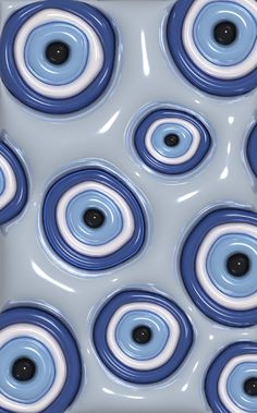 an abstract blue and white design with black circles on the center, in square format