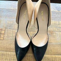 Awfully Cute Pair Of Stilettos In Black, Nude And Silver. 4 Inch Heels. Size 11 Heels, 4 Inch Heels, Nine West, Leather Heels, Shoes Women Heels, 4 Inch, Shoes Heels, Women Shoes, Cream