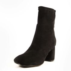 Looking for the perfect black bootie? Here it is! Strut the streets in these ankle fitted classic black booties. Go from professional to rockstar in our BALLYN faux suede or faux leather booties. Perfect minor stretch around the ankle with a low block heel to finish. Trendy Suede Wide Calf Heeled Boots, Suede Mid-calf Heeled Boots For Fall, Fitted Suede Booties For Fall, Fall Suede Ankle-high Heeled Boots, Fall Suede Ankle-high Booties, Winter Suede Booties Medium Width, Winter Suede Heeled Boots Medium Width, Medium Width Suede Heeled Boots For Winter, High Ankle Suede Booties For Fall