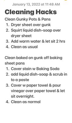 a menu for cleaning hacks with instructions