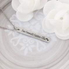 "Personalized Necklaces with Names Necklace for Woman Names Necklace Personalized Necklace Personalized Pendant Necklace Mother's Day Gift Personalize this special necklace just for you It has a names and hearts on it. So EASY to Order!! -Select your options from dropdown -Enter your personalization -Add to Cart Made of HIGH quality hypoallergenic stainless steel, it will not tarnish; turn skin green or rust. Engraved so it will look the same as the day received for years to come. It comes ready Silver Charm Necklaces For Birthday And Mother's Day, Customizable Name Necklace For Anniversary, Personalized Charm Necklace For Mother's Day Anniversary, Personalized Charm Necklaces For Anniversary And Mother's Day, Personalized Charm Necklace For Anniversary On Mother's Day, Personalized Charm Necklace For Anniversary And Mother's Day, Customizable Nameplate Charm Necklace For Anniversary, Name Necklace For Birthday Or Valentine's Day, Stainless Steel Name Jewelry For Birthday