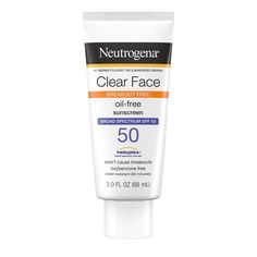 Experience superior sun protection with Neutrogena's Clear Face Sunscreen SPF 50, with UVA/UVB sun protection, designed specifically for oily and acne-prone skin. This lightweight, matte sunscreen for face offers Broad Spectrum SPF 50 protection against both skin-aging UVA and skin-burning UVB rays. Formulated with Helioplex Technology, this facial sunscreen is oxybenzone-free, oil-free, and fragrance-free, ensuring it won't cause breakouts. Its water-light texture provides a weightless, matte f Face Spf, Tanning Sunscreen, Clear Face, Face Facial, Facial Sunscreen, Sunscreen Spf 50, Protector Solar, Sunscreen Lotion, Face Lotion