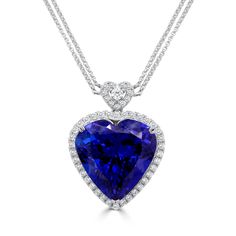 10033 Dazzling Heart Cut Necklace For Formal Occasions, Platinum Diamond Gemstone Necklace For Wedding, Platinum Diamond Necklace With Gemstone For Wedding, Wedding Platinum Diamond Necklace With Gemstone, Luxury Tanzanite Necklace With Brilliant Cut, Luxury Tanzanite Necklace For Anniversary, Luxury Tanzanite Necklaces For Anniversary, Formal Sapphire Heart Pendant Jewelry, White Gold Sapphire Jewelry For Valentine's Day