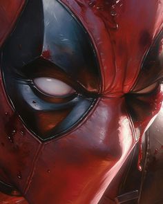 a deadpool character with blood on his face