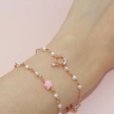 Rosy Pearl Bracelet – La Meno Dainty Rose Gold Bracelet For Gift, Rose Gold Tarnish Resistant Bracelet, Rose Gold Plated Jewelry With Bracelet Strap, Rose Gold Gold-plated Jewelry With Bracelet Strap, Rose Gold Plated Bracelets In Fine Jewelry Style, Dainty Rose Gold Tarnish Resistant Charm Bracelet, Dainty Rose Gold Plated Bracelet, Spiritual Rose Gold Jewelry Gift For Her, Rose Gold Bracelet Jewelry