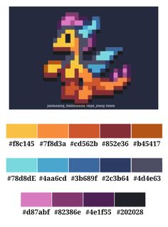 the color scheme for pokemon's pixel art project, which includes different colors and sizes