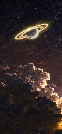 an artist's rendering of a planet in the sky with a ring around it