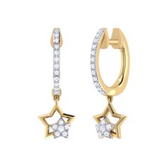 Our Starkissed Duo Sterling Silver Diamond Hoop Earring features a duo of stars and adds a touch of cosmic sparkle. Expertly handcrafted with timeless beauty and grace. Metal: 925 Sterling Silver (White / Yellow) Diamond Information: Natural Diamond Total Carat Weight : 0.14 Carat (ctw) Diamond Color : HI Color Clarity : I2/I3 Diamond Hoop Earrings, Yellow Diamond, Jewelry Earrings Hoops, 925 Sterling Silver Earrings, Silver Stars, Shelf Life, 14kt Gold, Silver Diamonds