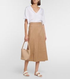 Buckle linen-blend wrap skirt in beige - Vince | Mytheresa Chic Belted Wrap Skirt For Summer, Chic Relaxed Wrap Skirt For Vacation, Chic Wrap Bottoms For Workwear, Chic Cotton Skirt With Tie Waist, Chic Wrap Skirt With Tie Waist For Day Out, Linen Midi Skirt For Work, Casual Wrap Skirt With Lining For Work, Casual Lined Wrap Skirt For Workwear, Chic Belted Wrap Skirt For Work