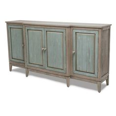 the sideboard has two doors and three drawers