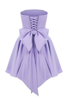 a purple dress with a large bow on the front and back, it is made out of