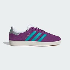 Purple Leather Sneakers With Cushioned Footbed, Purple Leather Sneakers With Gum Sole, Modern Adidas Leather Sneakers, Adidas Gazelle Purple, Modern Purple Leather Sneakers, Purple Leather Adidas Sneakers, Casual Purple Adidas Sneakers, Adidas Purple Leather Sneakers, Adidas Multicolor Slip-on Sneakers