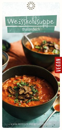 a bowl of soup with mushrooms in it