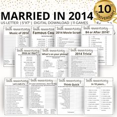 married in 2014 game list with gold confetti on the back and white background