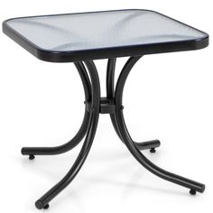 a black table with a glass top