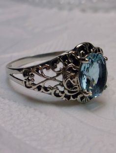 Order Design, Name Rings, Sky Blue Topaz, Silver Art, Filigree Ring, Cz Ring, Engraved Items, Blue Topaz Ring, Topaz Gemstone