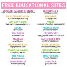 the free educational sites for kids to learn at home and work on their own activities