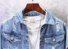 Fabric name: DenimMain fabric composition: cottonThe content of the main fabric composition: 100 (%)Lining composition: polyester fiber (polyester)Lining ingredient content: 100 (%) Ripped Denim Jacket, Blue C, Ripped Denim, Mens Casual Outfits, Fabric Names, Denim Vest, Denim Jacket, Overalls, Casual Outfits