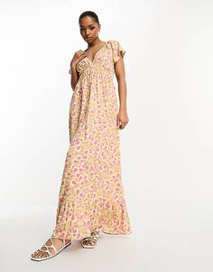 Monki shirred waist maxi dress in yellow floral print | ASOS Sundress With Ditsy Floral Print Maxi Length, Casual Maxi Dress With Ditsy Floral Print, Spring Floral Print Maxi Dress With Empire Waist, Floral Print Maxi Dress With Empire Waist, Flowy Floral Print Maxi Dress With Empire Waist, Casual Floral Maxi Dress With Smocked Back, Empire Waist Floral Print Maxi Dress For Beach, Chic Floral Print Maxi Dress With Empire Waist, Yellow Ruched Maxi Dress For Spring